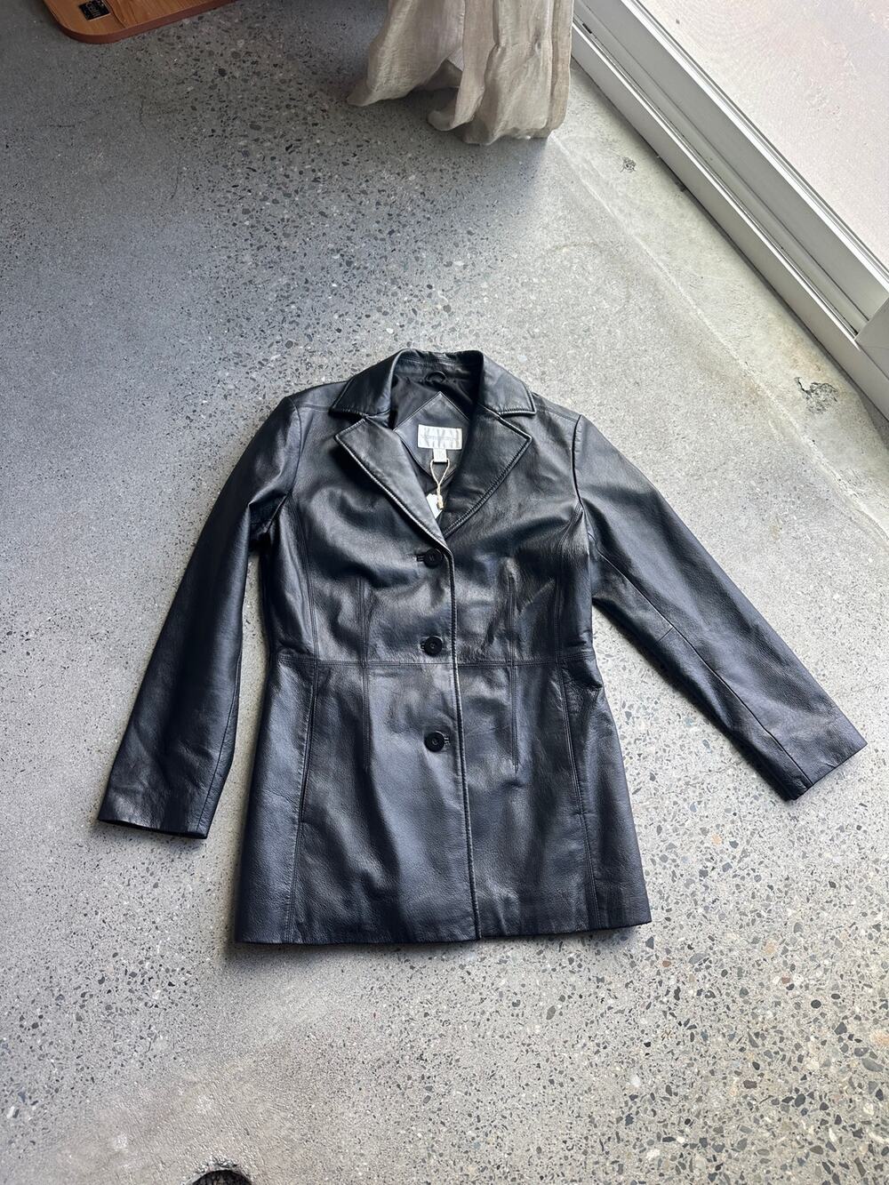Vintage Worthington Black Genuine Leather Long Blazer Jacket Small 90s